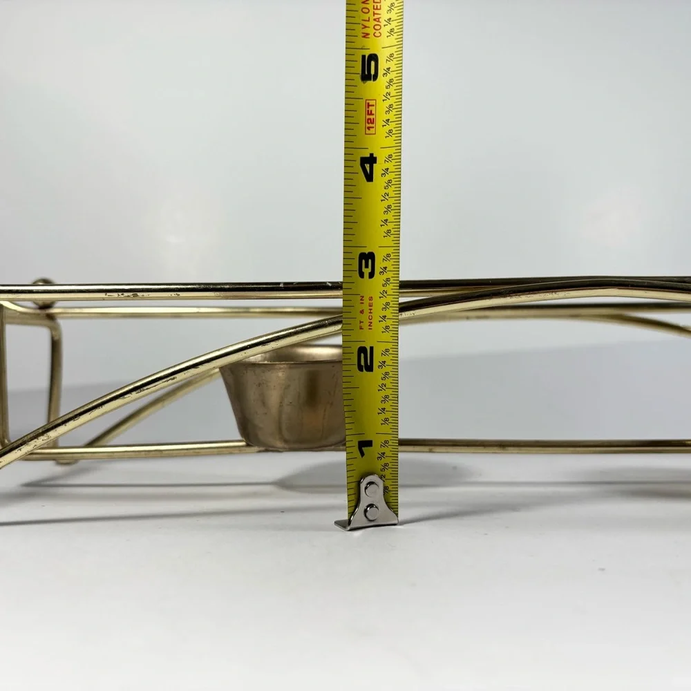 MCM Gold Metal‎ Rectangle Casserole Serving Dish Holder Warmer Wood Handles